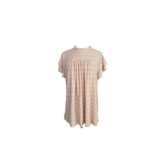 PERFECT PEACH White & Peach Striped Top Ruffled Sleeves Women's Medium NWOT - Picture 1 of 5